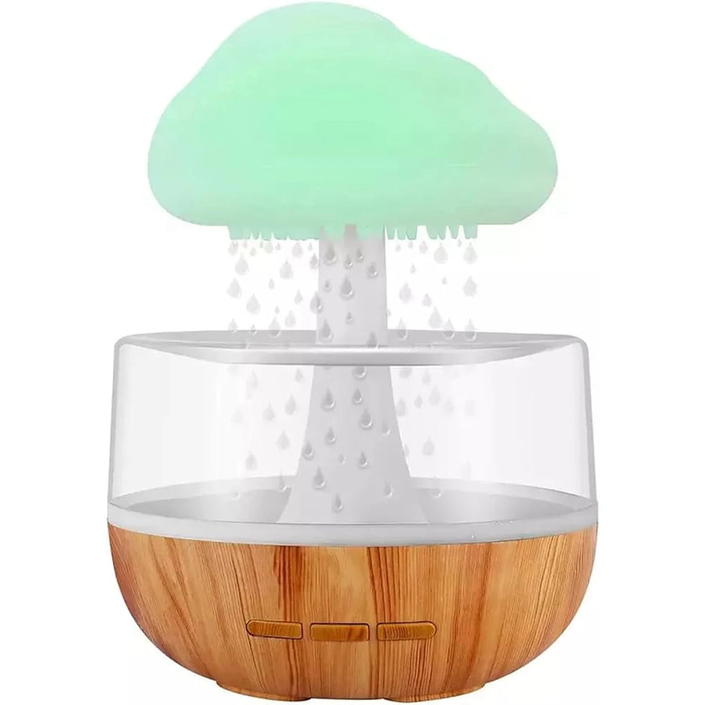 Rain Cloud Aroma Diffuser — green cloud, glass bowl, wood base